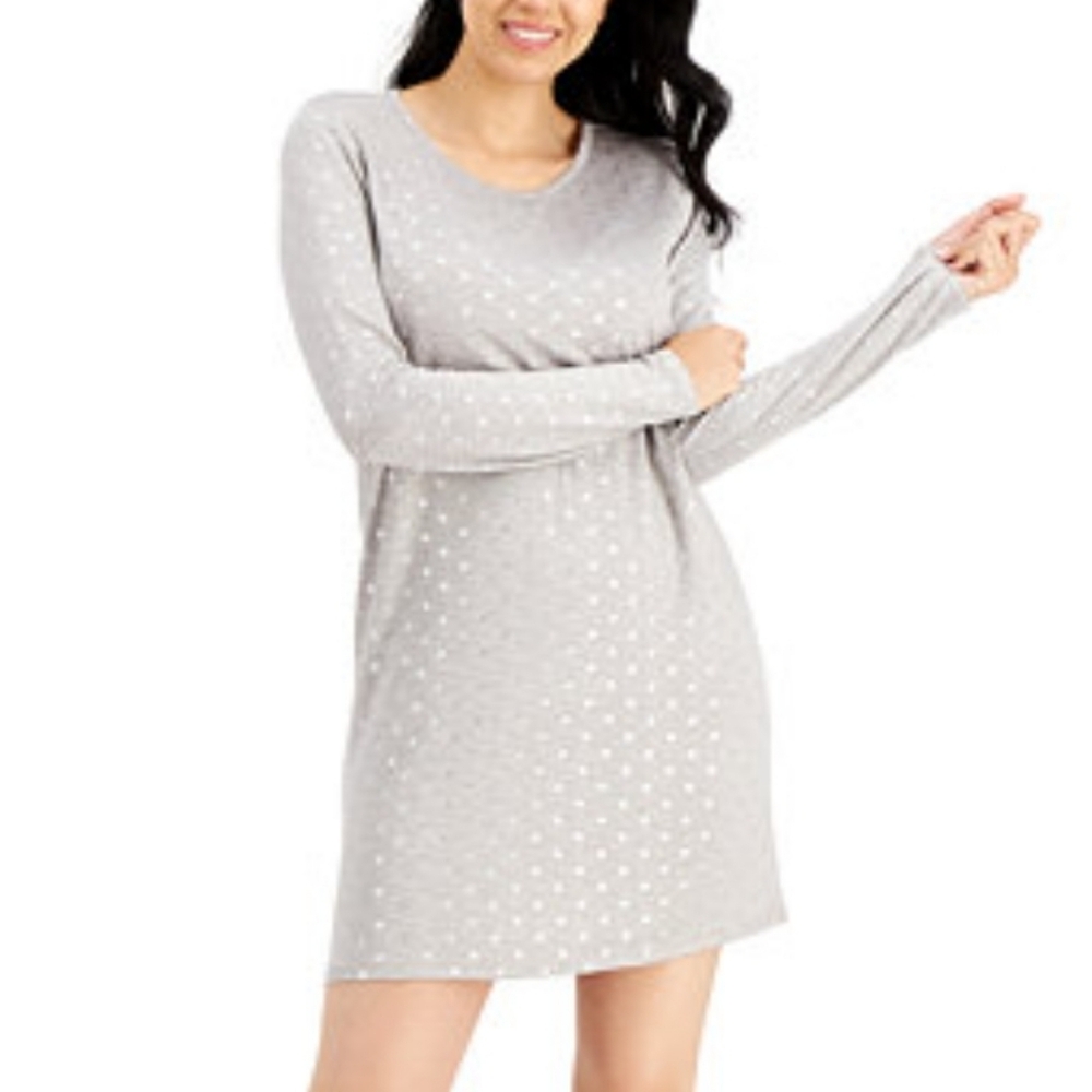Charter Club Soft Knit Grey Silver Foil Dot Pajama Sleepshirt Nightgown Size XS